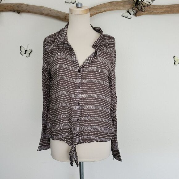 Cloth & stone lighting weight brown tie front top - Picture 1 of 8
